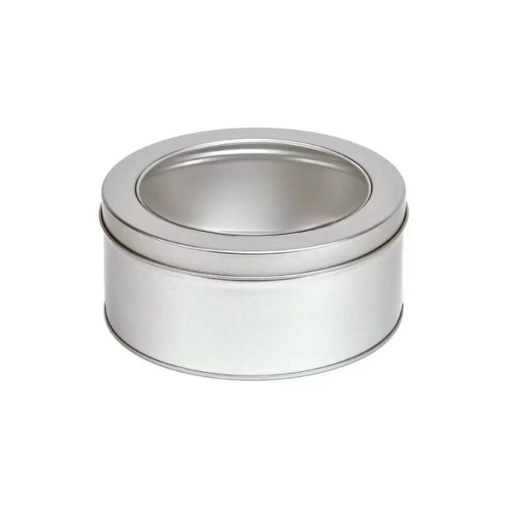 Lata Prateada Redonda com Tampa e Visor - 100grs