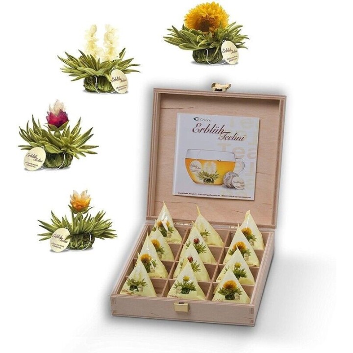 Caja Tealini de madera - 12 flores de té blanco - pack premium