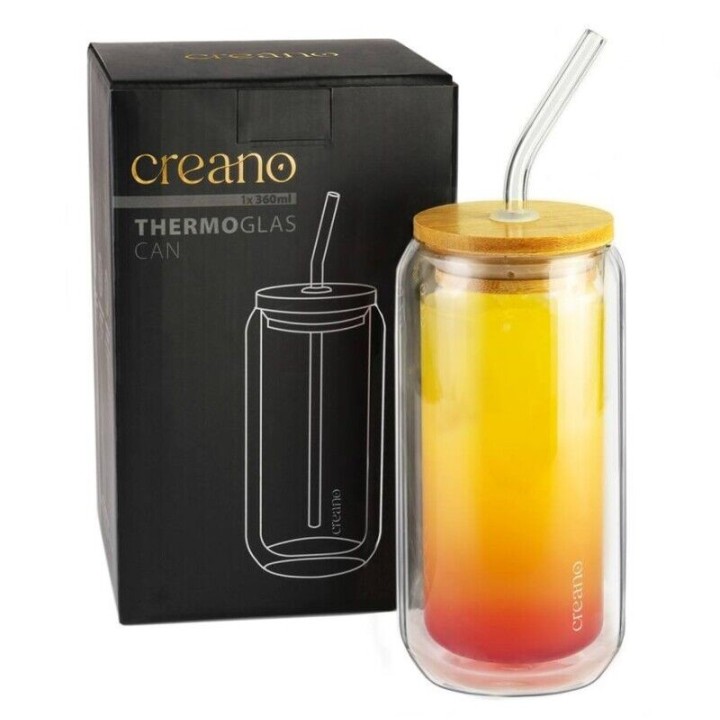 Thermoglass Vaso doble con tapa + pajita - 360 ml - Accesorios para té