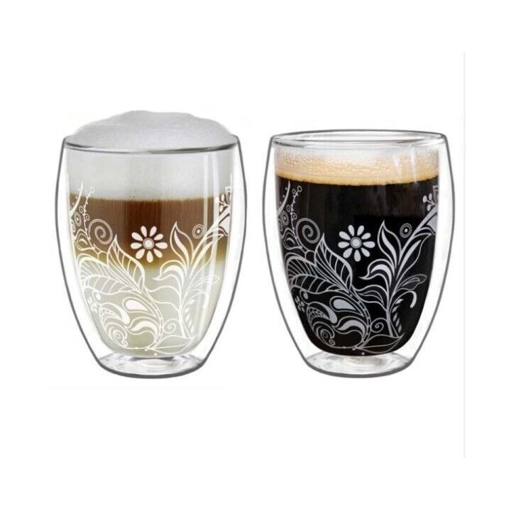 Vasos de vidrio doble Creano - Colección Floral - Caja con 2 unidades - Accesorios para té