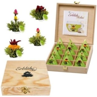 Caja Tealini de madera - 12 flores de té verde - Aromatizado - pack premium