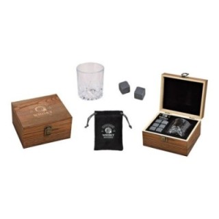 Caja de Madera Set de Whisky Premium – Vaso, Piedras de Basalto y Estuche